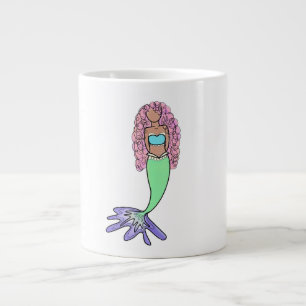 Caneca De Café Grande sereia arco-íris rosa azul roxo verde preto encara