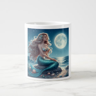 Caneca De Café Grande Sereia na praia à noite
