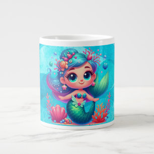 Caneca De Café Grande Sereia submarina, branca