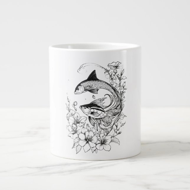 Caneca De Café Grande Serene Koi Pond Jumbo Mug Design (Frente)