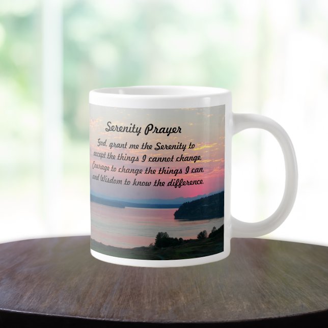Caneca De Café Grande Serenity Prayer Pink Seascape Sunset (In Situ)