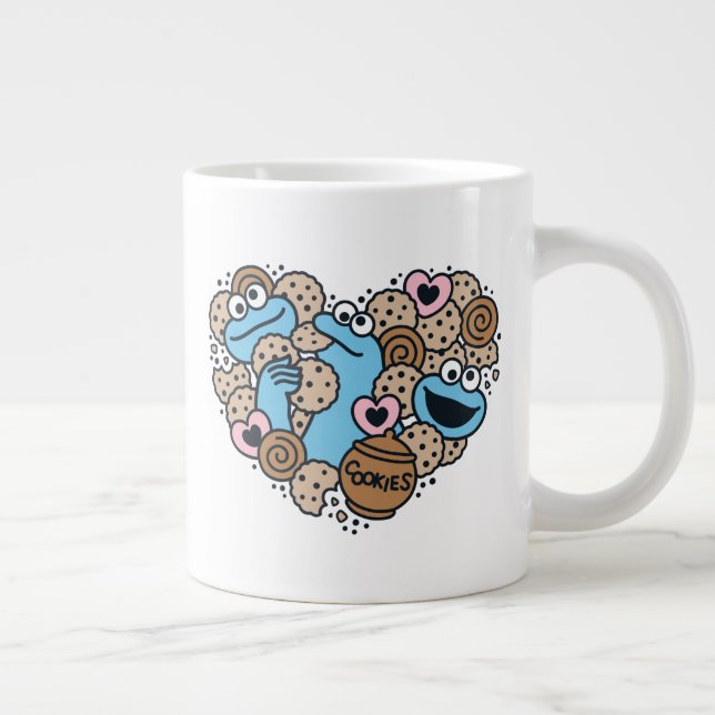 Caneca De Café Grande Sésamo Sésamo | Cookie Monster Doodle Heart (Direita)