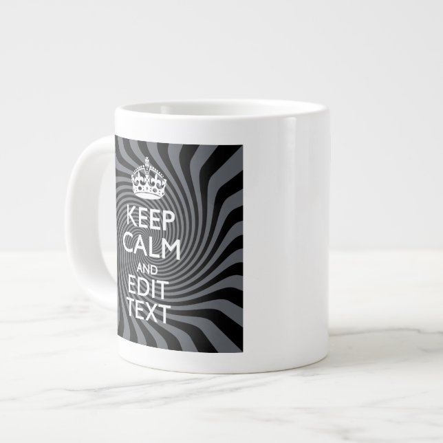 Caneca De Café Grande Seu costume fica calmo dizendo em espiral preto (Frente Esquerda)
