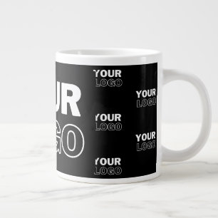 Caneca De Café Grande Seu Logotipo & Fundo Logotipo Repetitivo Preto