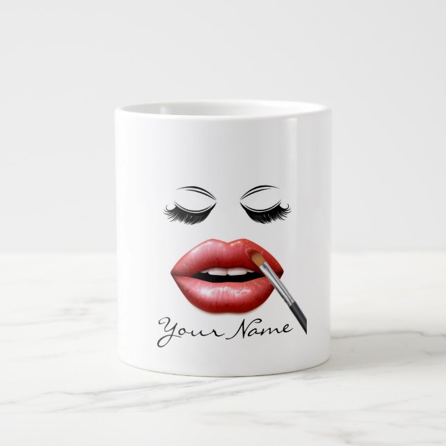 Caneca De Café Grande Seu Nome Lábios Personalizados E Café Eyelashes (Frente)