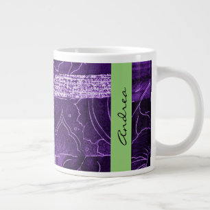 Caneca De Café Grande Seu Nome - Patchwork, Flowers, Swirls - Purple