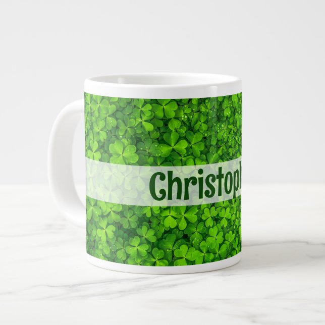 Caneca De Café Grande Shamrock Clovers Personalizados (Frente Esquerda)