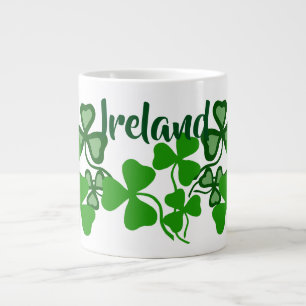 Caneca De Café Grande Shamrock irlandês, branco, Irlanda, trevo verde 8