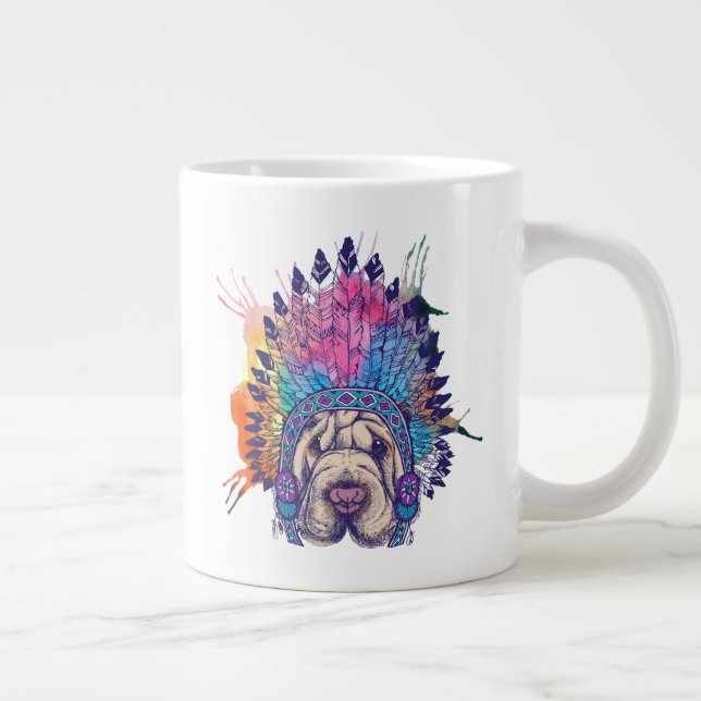 Caneca De Café Grande Sharpei - Chefe Indígena Nativo Americano (Direita)
