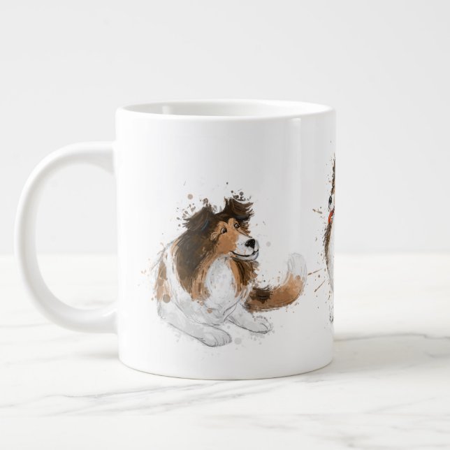 Caneca De Café Grande Sheldon the Sheltie Três Poses (Esquerda)