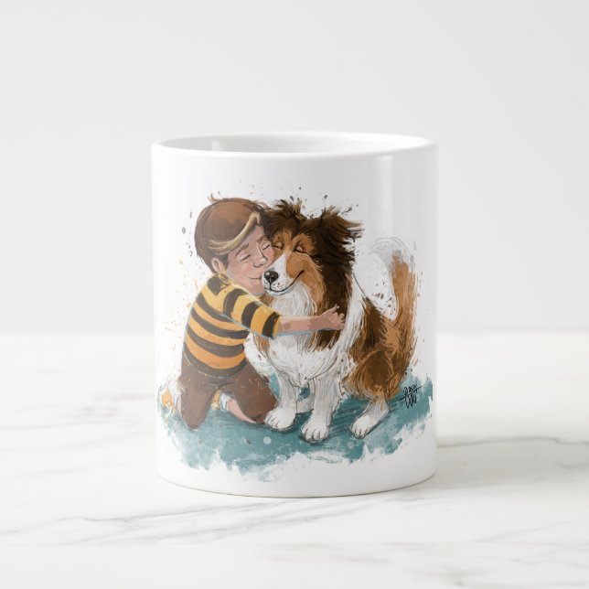 Caneca De Café Grande Sheltie e Boy Dog Hug (Frente)