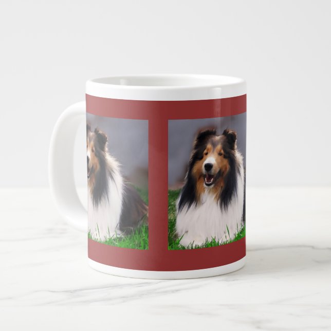 Caneca De Café Grande Shetland Sheepdog Art (Frente Esquerda)
