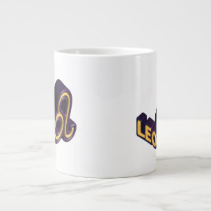 Caneca De Café Grande Signo Zodiacal de Leão e Design de Texto