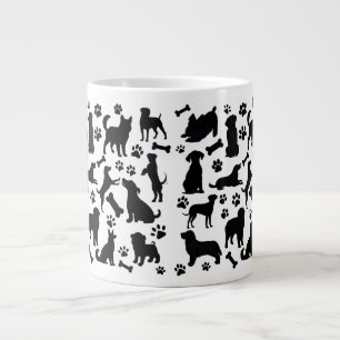 Caneca De Café Grande Silhueta de Cachorro Negro e Branco