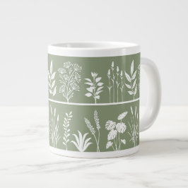 Caneca De Café Grande Silhueta de Faixa Botânica Minimalista Verde