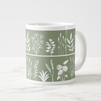Caneca De Café Grande Silhueta de Faixa Botânica Minimalista Verde