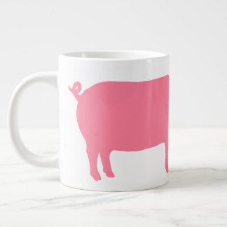 Caneca De Café Grande Silhueta de porco rosa | Fazenda Divertida