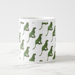 Caneca De Café Grande Silhueta Preta e Verde-Leopardo