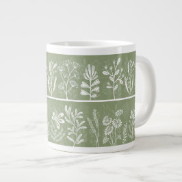 Caneca De Café Grande Silhuetas Botânicas Caprichosas em Verde Musgo