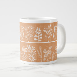 Caneca De Café Grande Silhuetas Botânicas Caprichosas Laranja Brilhante