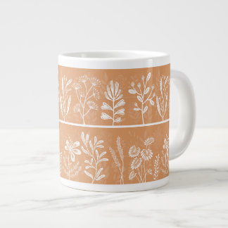 Caneca De Café Grande Silhuetas Botânicas Caprichosas Laranja Brilhante