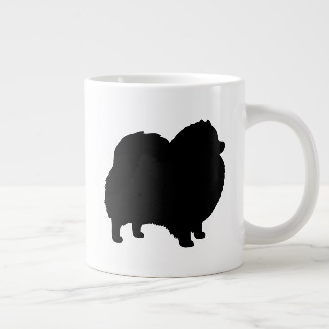 Caneca De Café Grande Silhuetas de Cachorro Pomeraniano Negro (Direita)