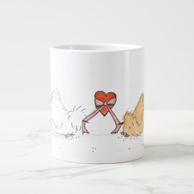 Caneca De Café Grande Silkie com coração (Frente)
