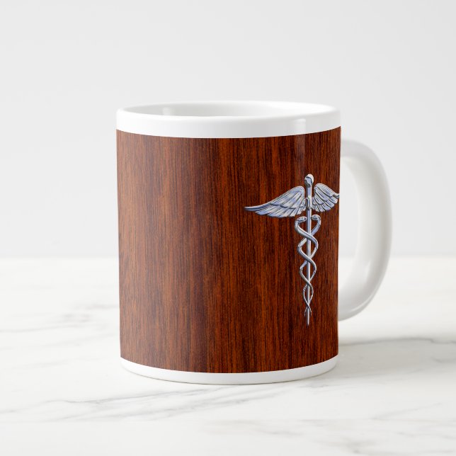 Caneca De Café Grande Silver Caduceus Símbolo Médico Decor Mahogany (Frente Esquerda)