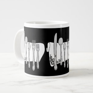 Caneca De Café Grande Silverware Black White Design