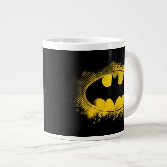 Caneca De Café Grande Símbolo Batman | Logotipo preto e amarelo (Frente Esquerda)
