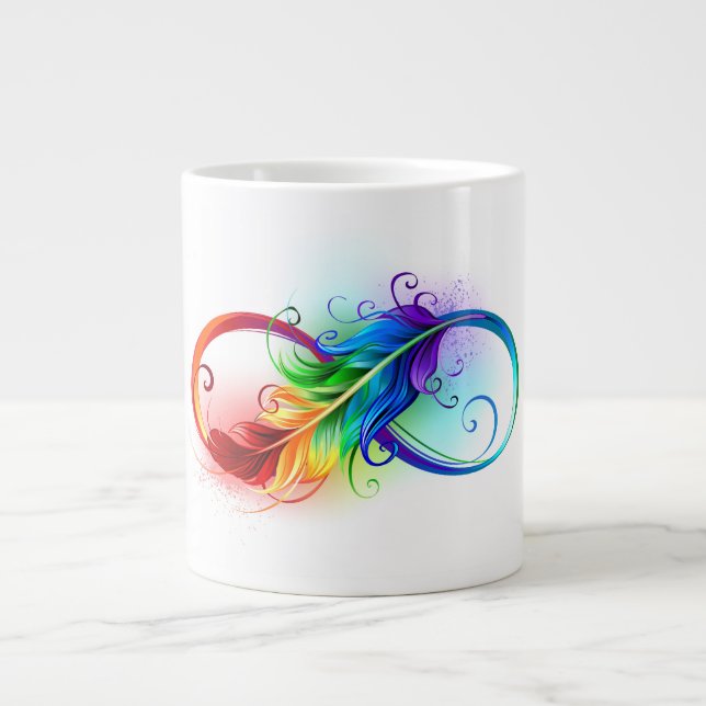Caneca De Café Grande Símbolo do Infinito com Pena Arco-íris (Frente)
