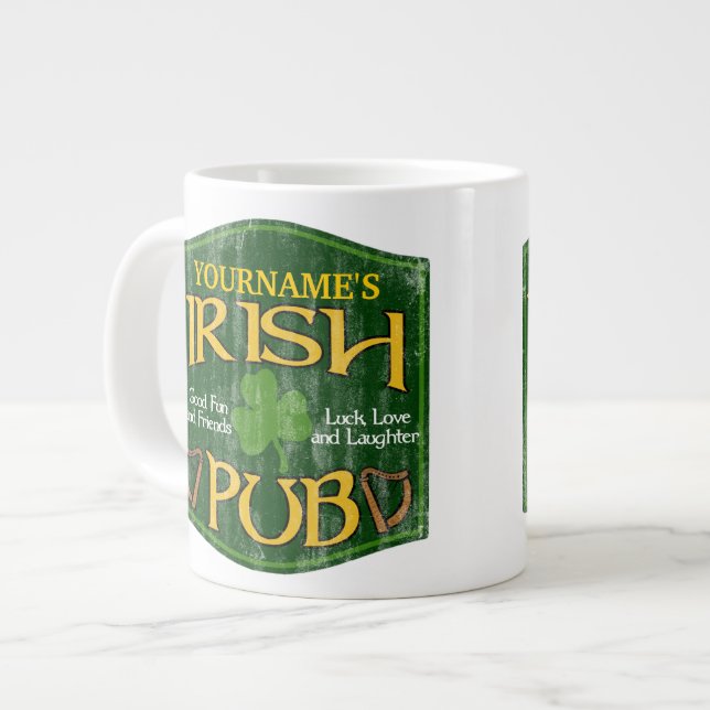 Caneca De Café Grande Símbolo Personalizado de Pub Irlandês (Frente Esquerda)