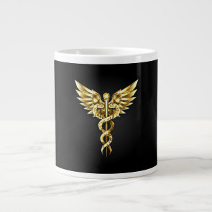 Caneca De Café Grande Símbolo Poligonal Dourado Caduceus
