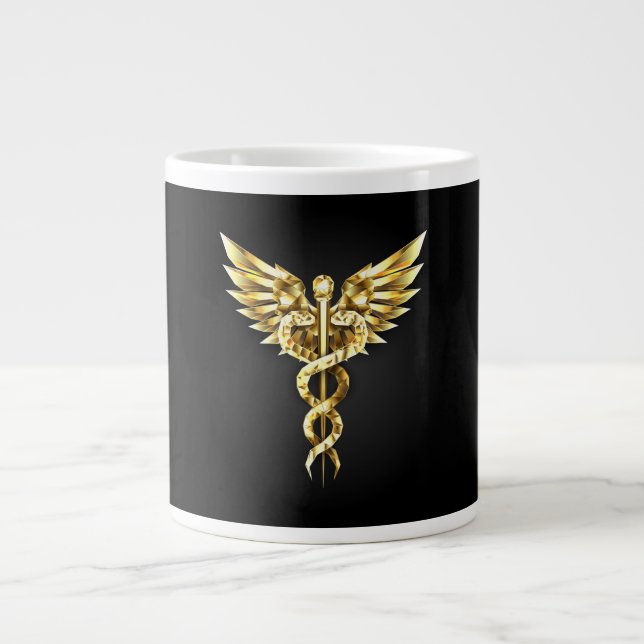 Caneca De Café Grande Símbolo Poligonal Dourado Caduceus (Frente)