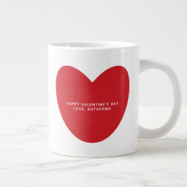 Caneca De Café Grande Simples Dia de os namorados vermelho-coração perso