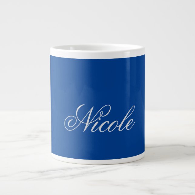 Caneca De Café Grande Simples Mínimo Nome Próprio Manuscrito Deep Blue (Frente)