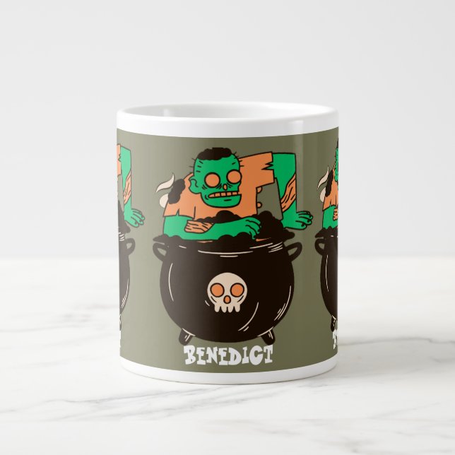 Caneca De Café Grande Simples Zumbis da Família de Halloween Spooky (Frente)