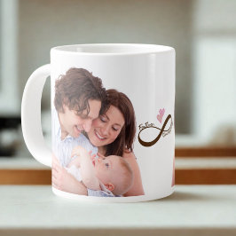 Caneca De Café Grande Sinal de Infinito Pai Filha Corações Rosa
