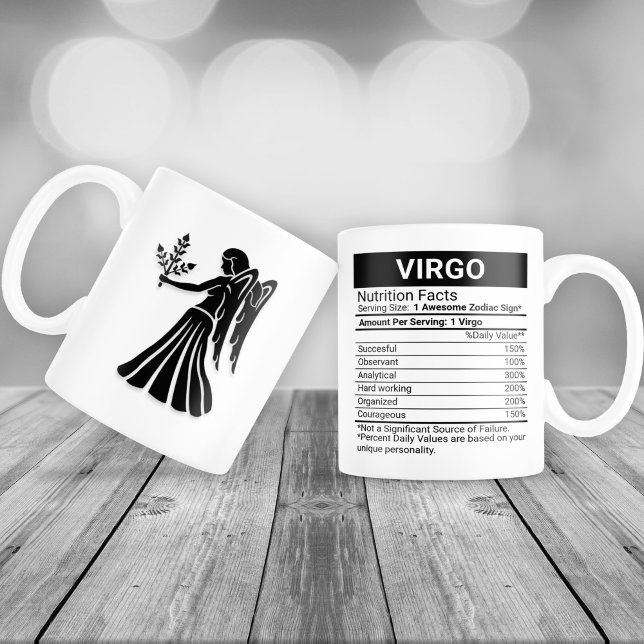 Caneca De Café Grande Sinal de Virgo Zodiac com Fatos Nutricionais, (Criador carregado)