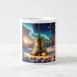 Caneca De Café Grande Sino de Natal Dourado em uma Cena de Inverno Nevad