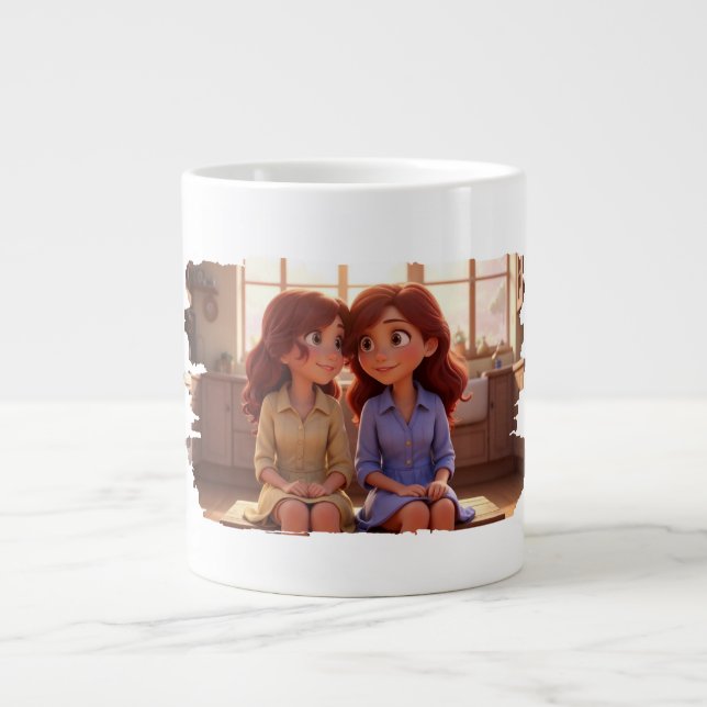 Caneca De Café Grande Sister Bond – Beautiful Sisters Illustration Art (Frente)