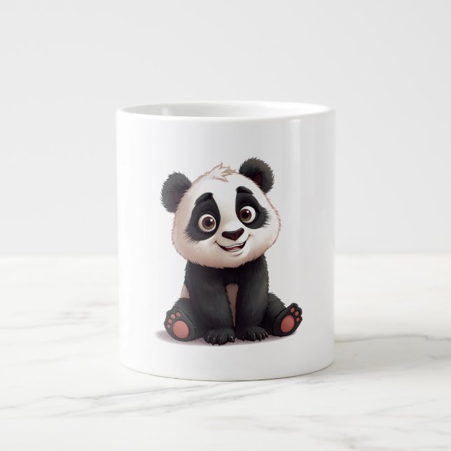 Caneca De Café Grande Sitting Panda Bear Cartoon Illustration Artwork (Frente)