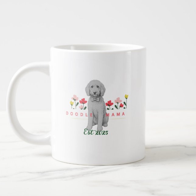 Caneca De Café Grande Sketched Doodle Mug with Flowers - Customizable (Esquerda)