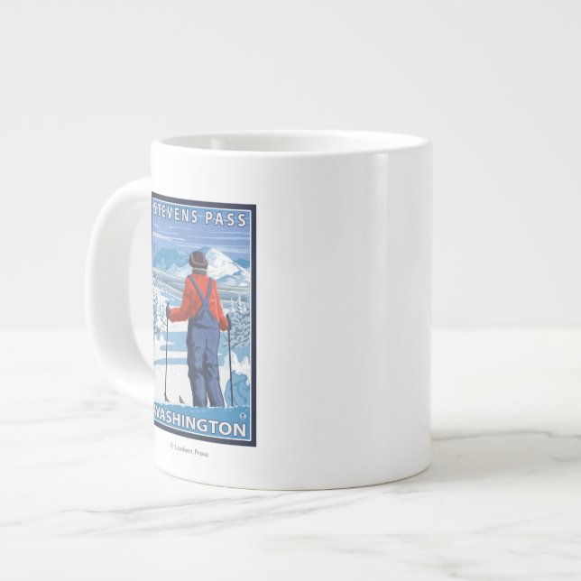 Caneca De Café Grande Skier Admiring - Stevens Pass, Washington (Frente Esquerda)