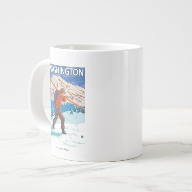 Caneca De Café Grande Skier Carregando Snow Skis - Washington (Frente Esquerda)