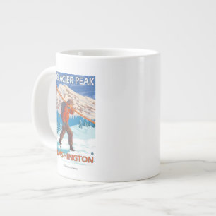 Caneca De Café Grande Skis - Glacier Peak, Carregando Skier, WA