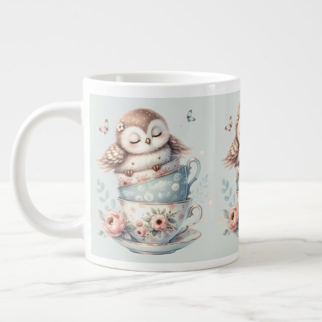 Caneca De Café Grande Sleeping Owl in Stacked Floral Teacups (Esquerda)