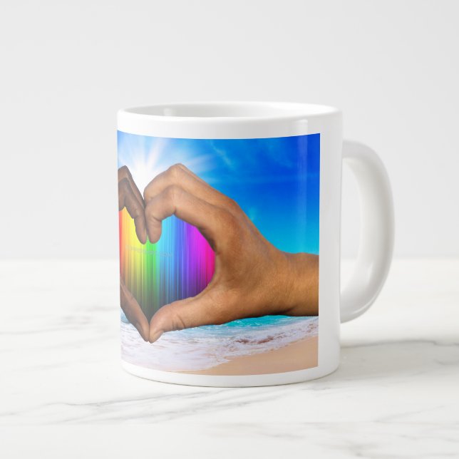 Caneca De Café Grande SlipperyJoe gradiente de arco-íris vibrante coraçã (Frente Esquerda)