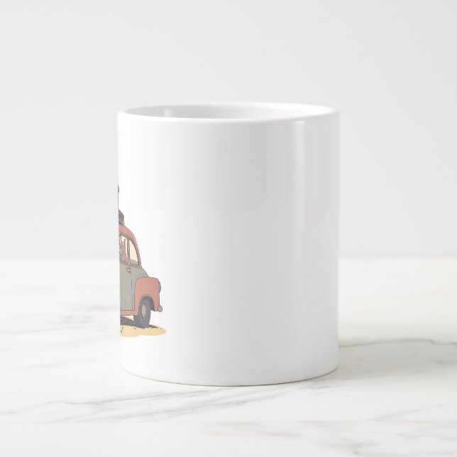 Caneca De Café Grande Sloth and Bunny Cartoon Road Trip Adventure (Frente)