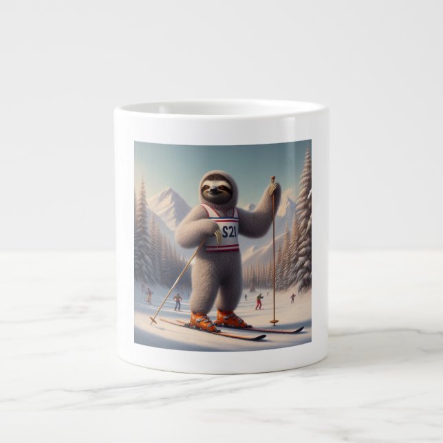 Caneca De Café Grande Sloth Skiing (Frente)